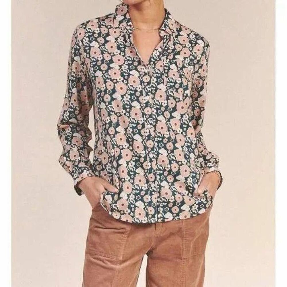 Trovata Birds of Paradis Helena Blouse Groundcover Floral Ruffle Top Medium NWOT